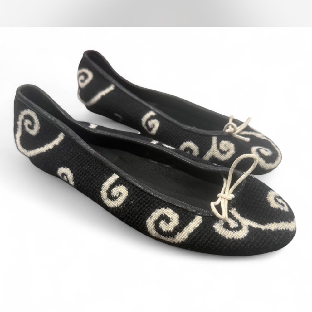 PAIGE Black and Cream Hand-Stitched Needlepoint Flats